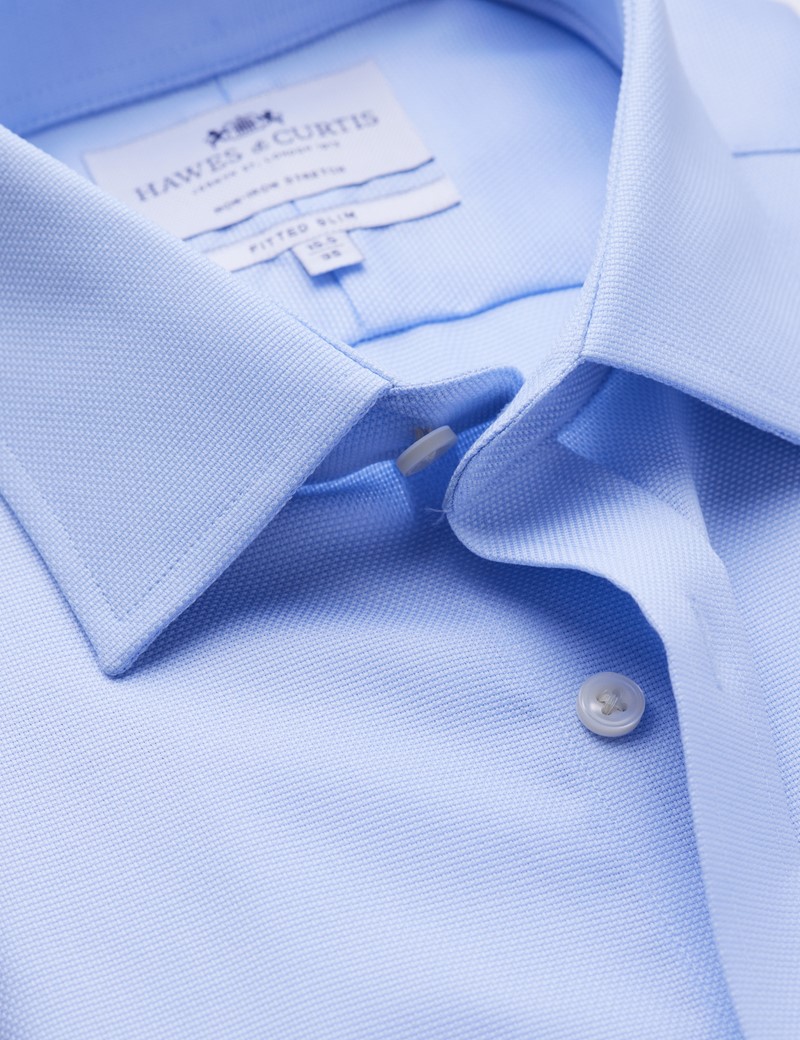 Bügelfreies Hemd mit Stretch – Fitted Slim Fit – Kentkragen – blau Piqué