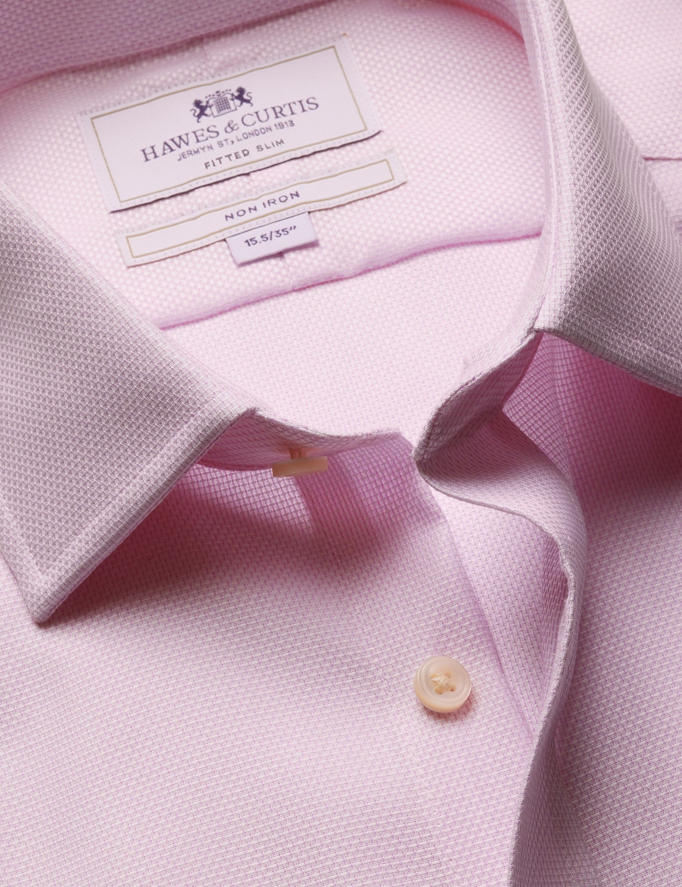 & Fitted Slim Pink & Textured Weave Non Iron Shirt 15.5" collar 34" sleeve