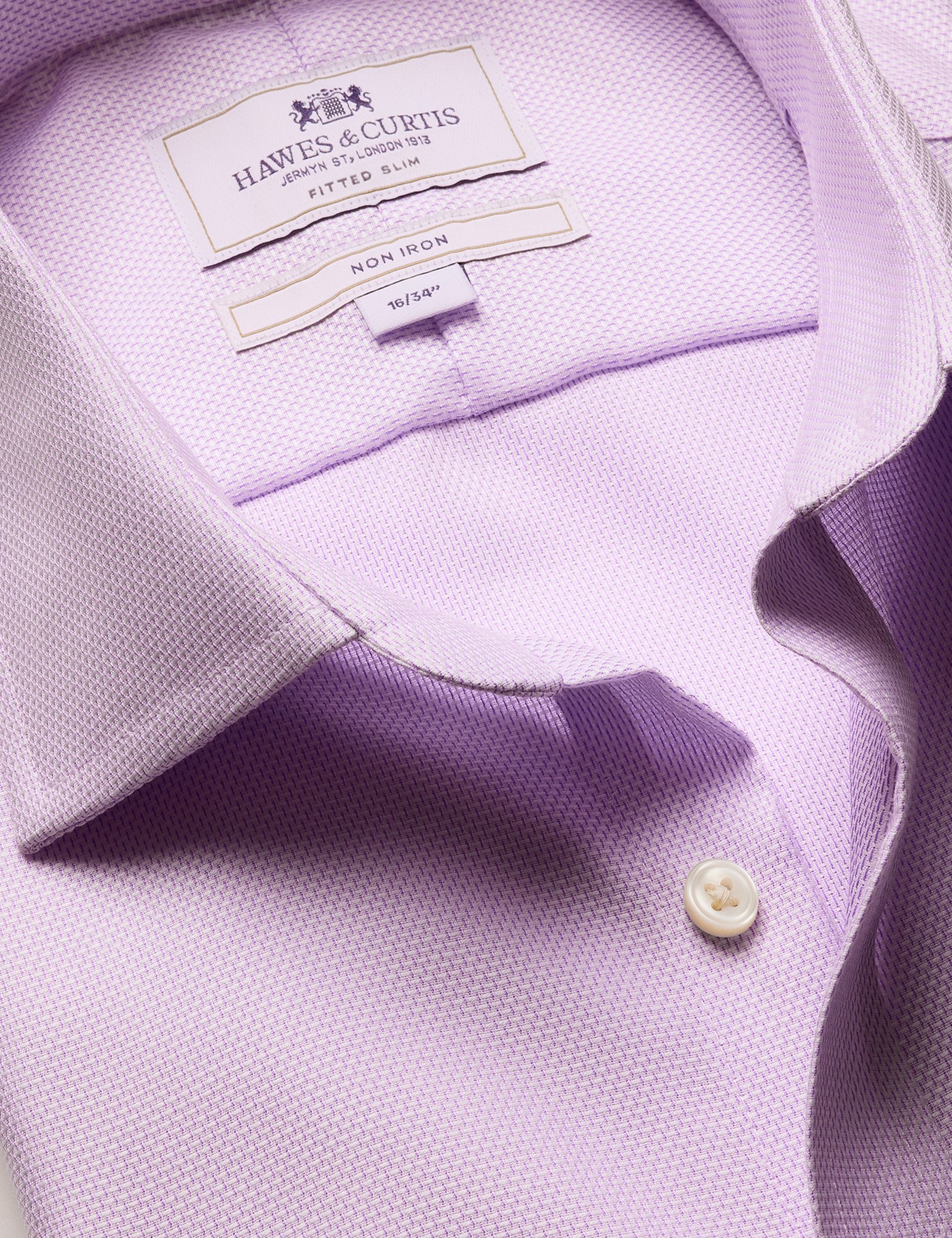 Hawes & Curtis Fitted Slim Lilac & White Textured Weave Non-Iron Shirt Size: 15.5" collar, 34" sleeve