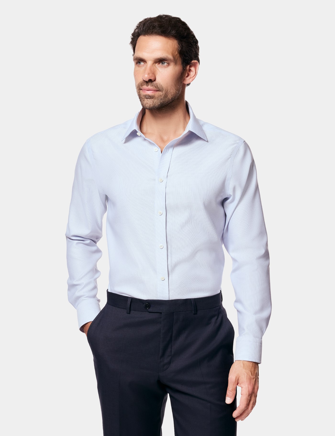 Hawes & Curtis Fitted Slim Blue & White Textured Weave Non-Iron Shirt Size: 15" collar, 35" sleeve