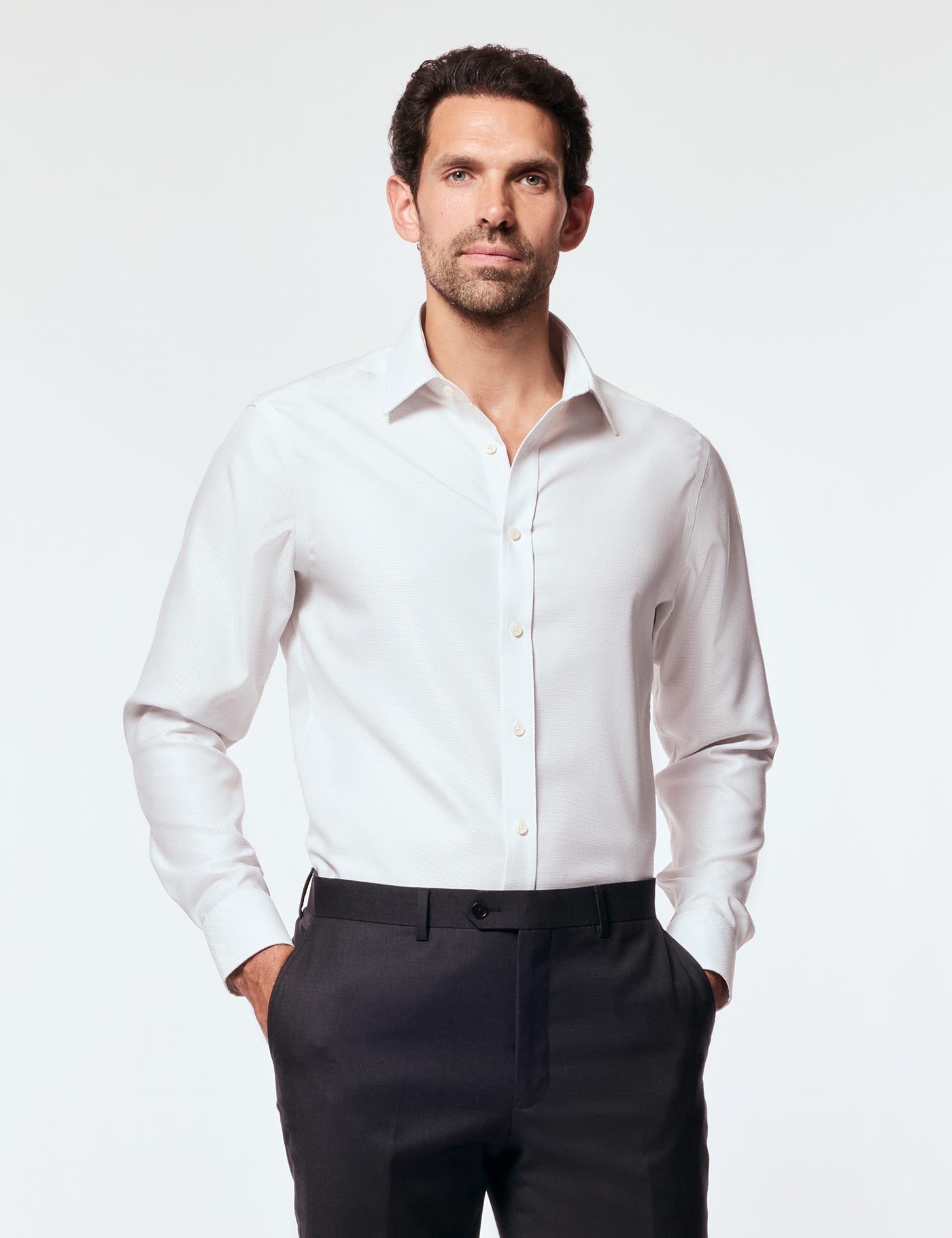 Hawes & Curtis Fitted Slim Grey & White Textured Weave Non-Iron Shirt Size: 16" collar, 34" sleeve