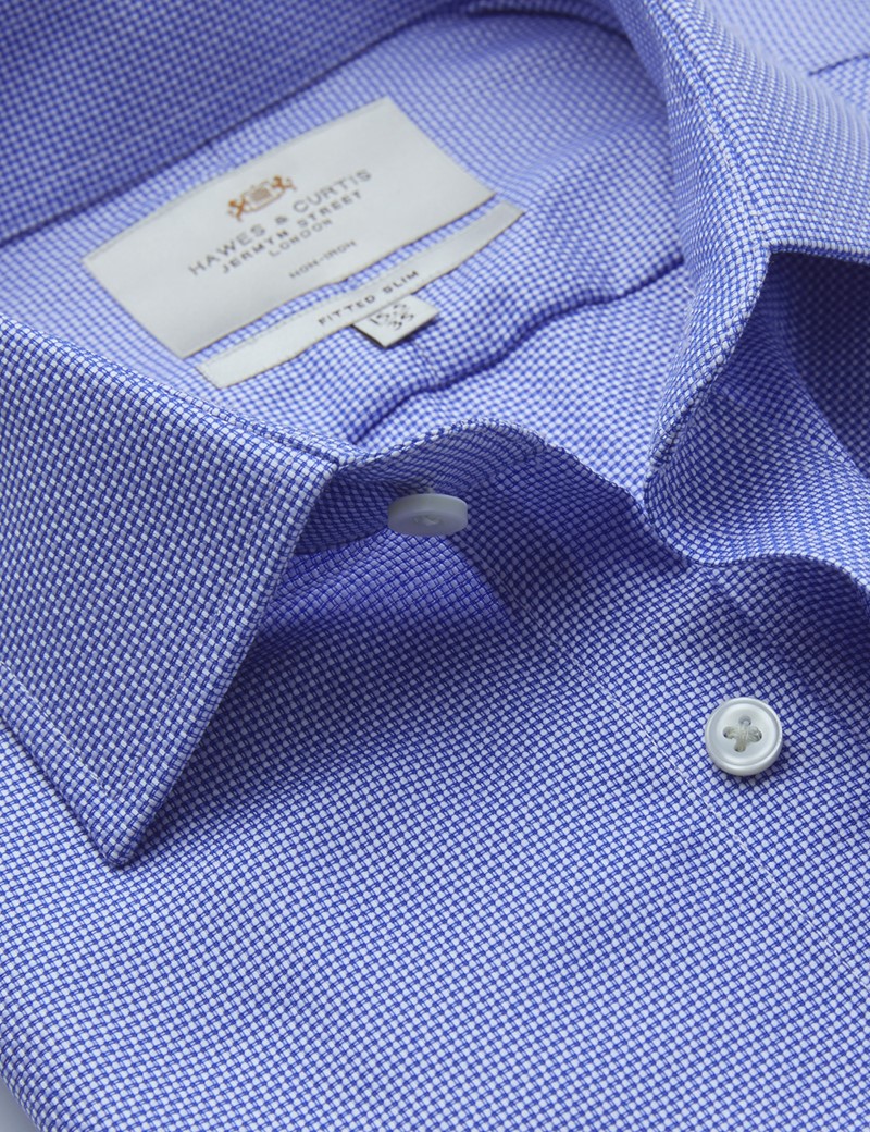 Men's Formal Royal & White Dobby Fitted Slim Shirt - Single Cuff - Non Iron