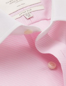 Men's Non-Iron Pink & White Dogtooth Fitted Slim Shirt With White ...