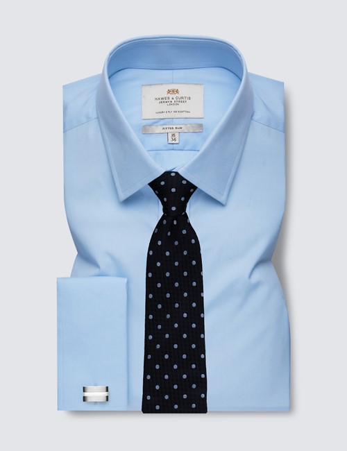 Blue Fitted Slim Shirt - Double Cuffs