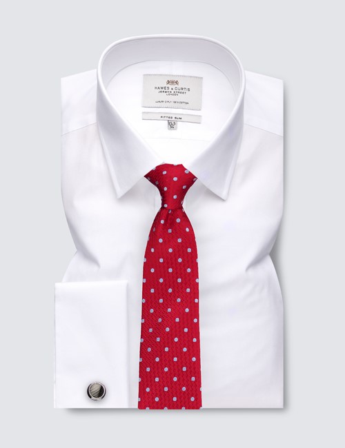 White Fitted Slim Shirt - Semi-Cutaway Collar - Double Cuffs