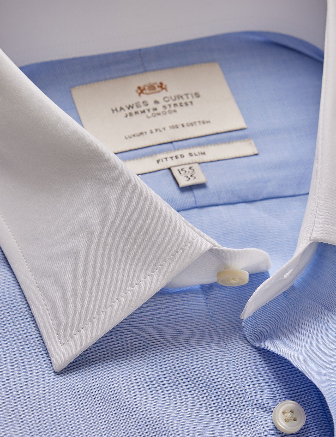 & Fitted Slim End On End Shirt Contrast Detail 16.5" collar 36" sleeve