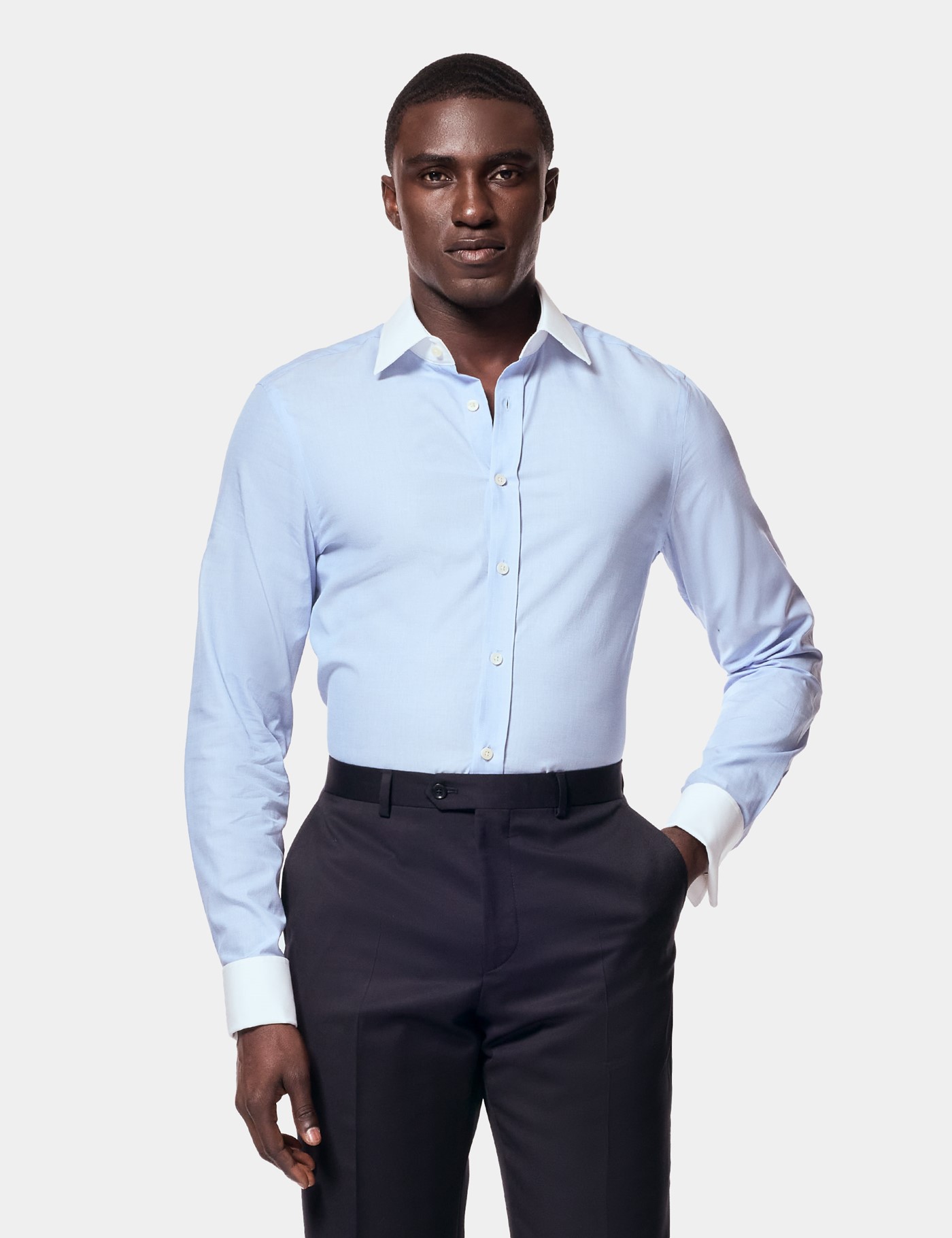 Hawes & Curtis Fitted Slim Blue End On End Shirt | Contrast Detail Size: 16.5" collar, 36" sleeve