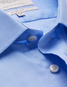 Easy Iron Blue Twill Fitted Slim Shirt - Double Cuffs