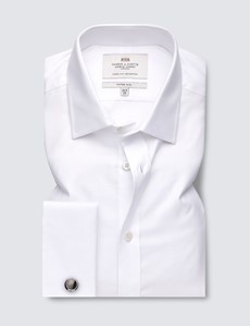 Easy Iron White Twill Fitted Slim Shirt - Double Cuffs
