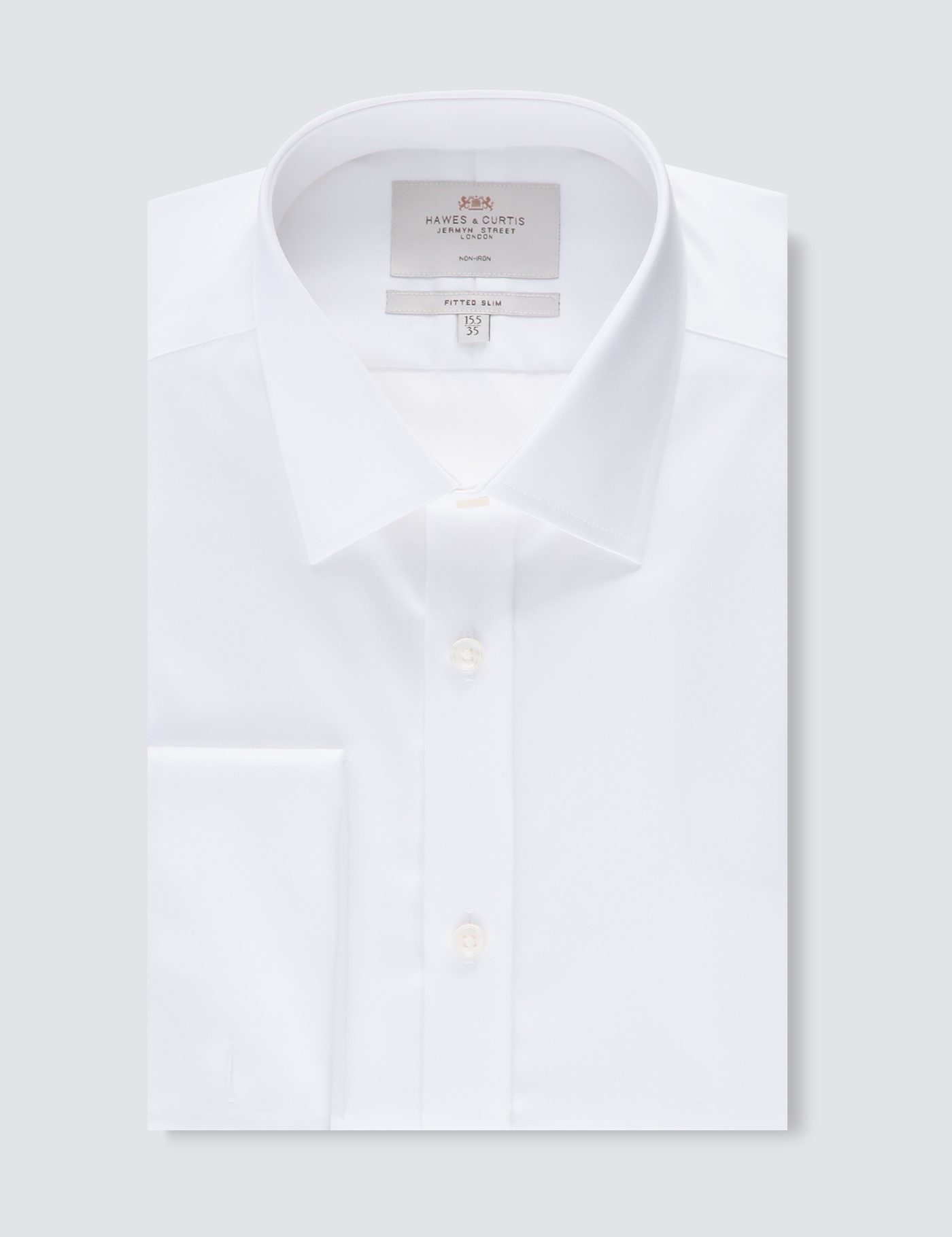 Non Iron Men's Formal Twill Fitted Slim Shirt with Double Cuff in White ...