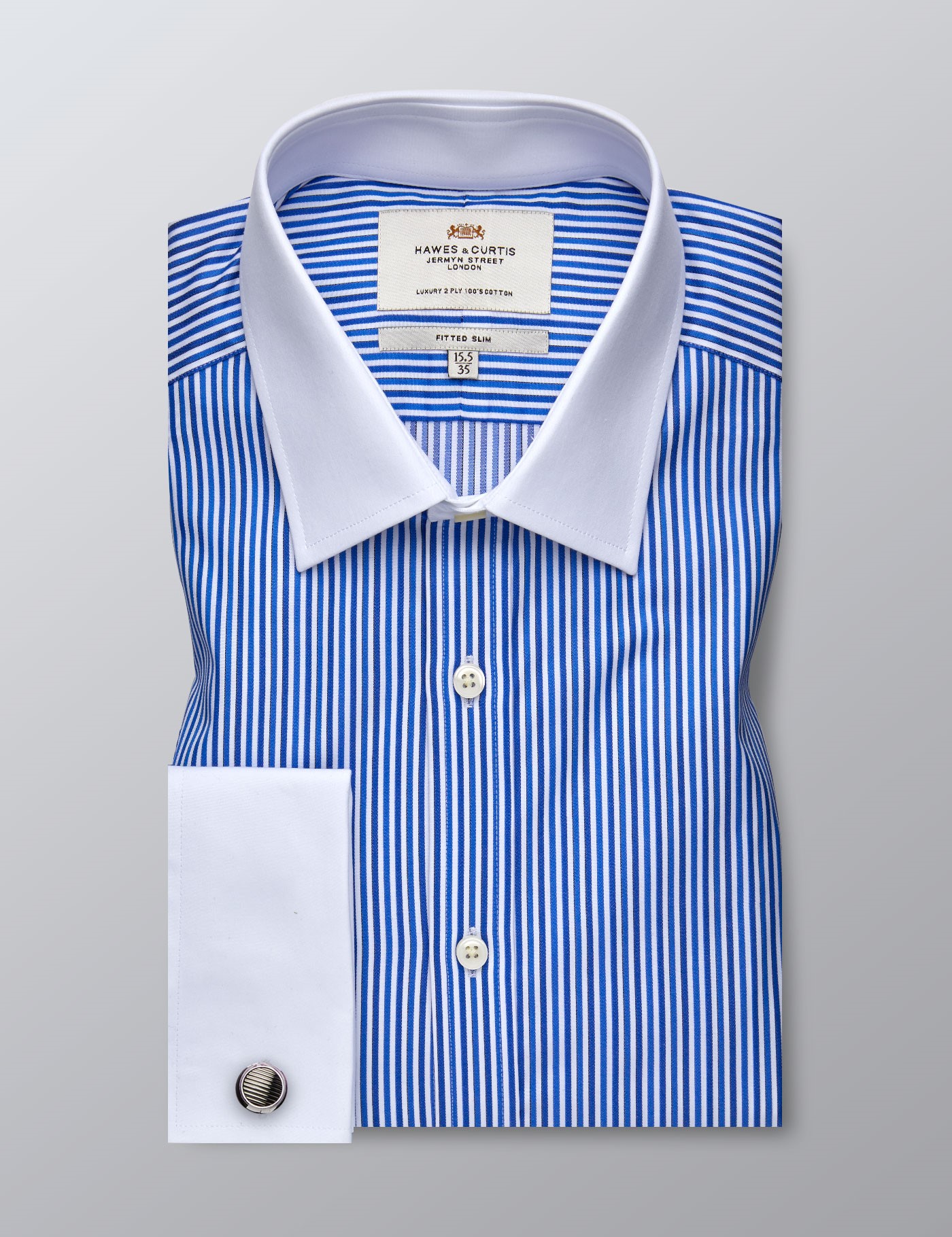 Men's Formal Blue & Navy Multi Stripe Fitted Slim Shirt - Double Cuff ...