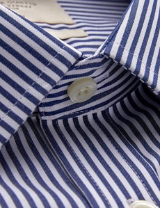 Men's Business Navy & White Stripe Fitted Slim Shirt - Double Cuff - Non Iron