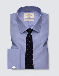 Men's Formal Blue & White Fine Stripe Fitted Slim Shirt - Double Cuff - Non Iron