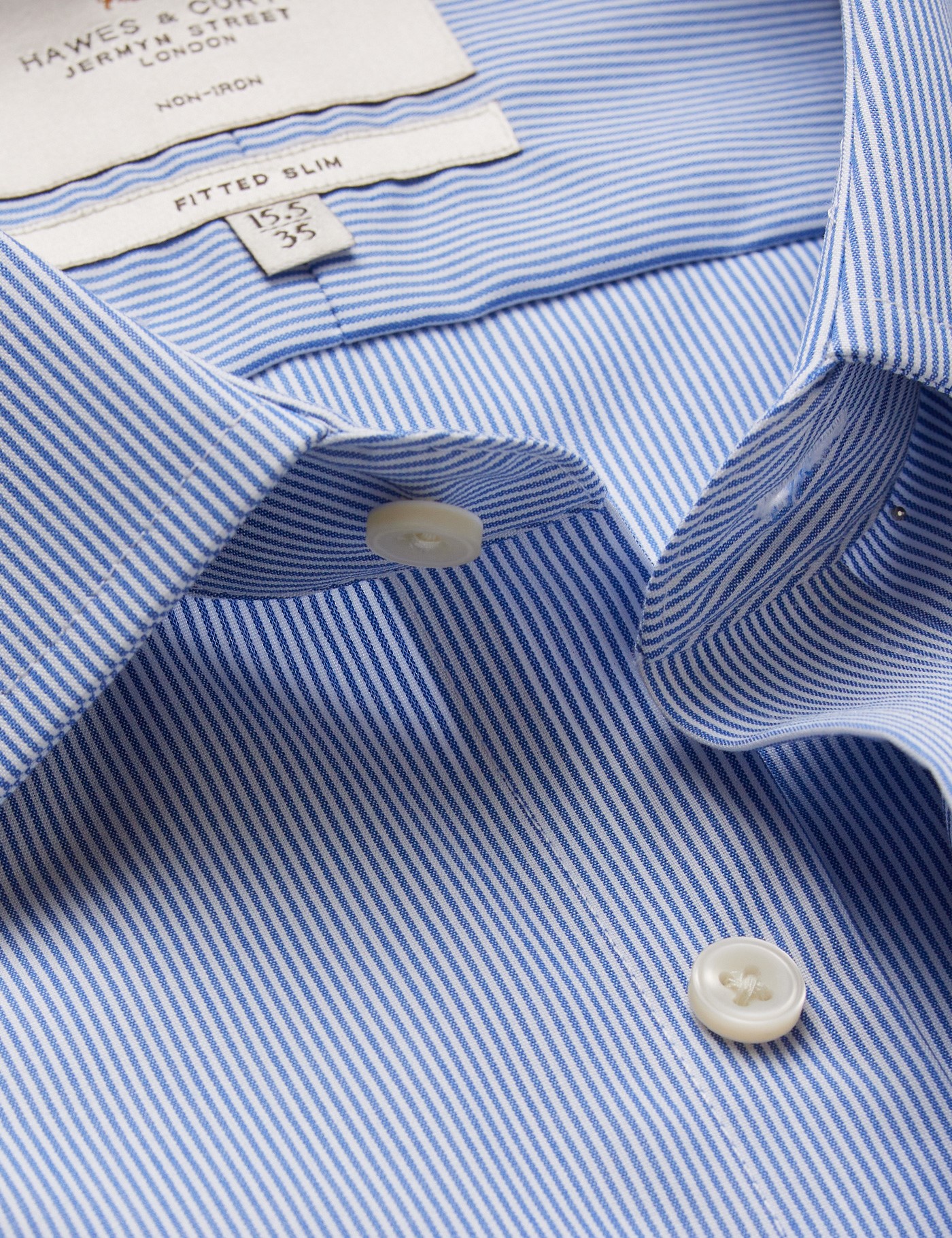 & Fitted Slim Blue & Fine Stripe Non Iron Shirt 18" collar 37" sleeve