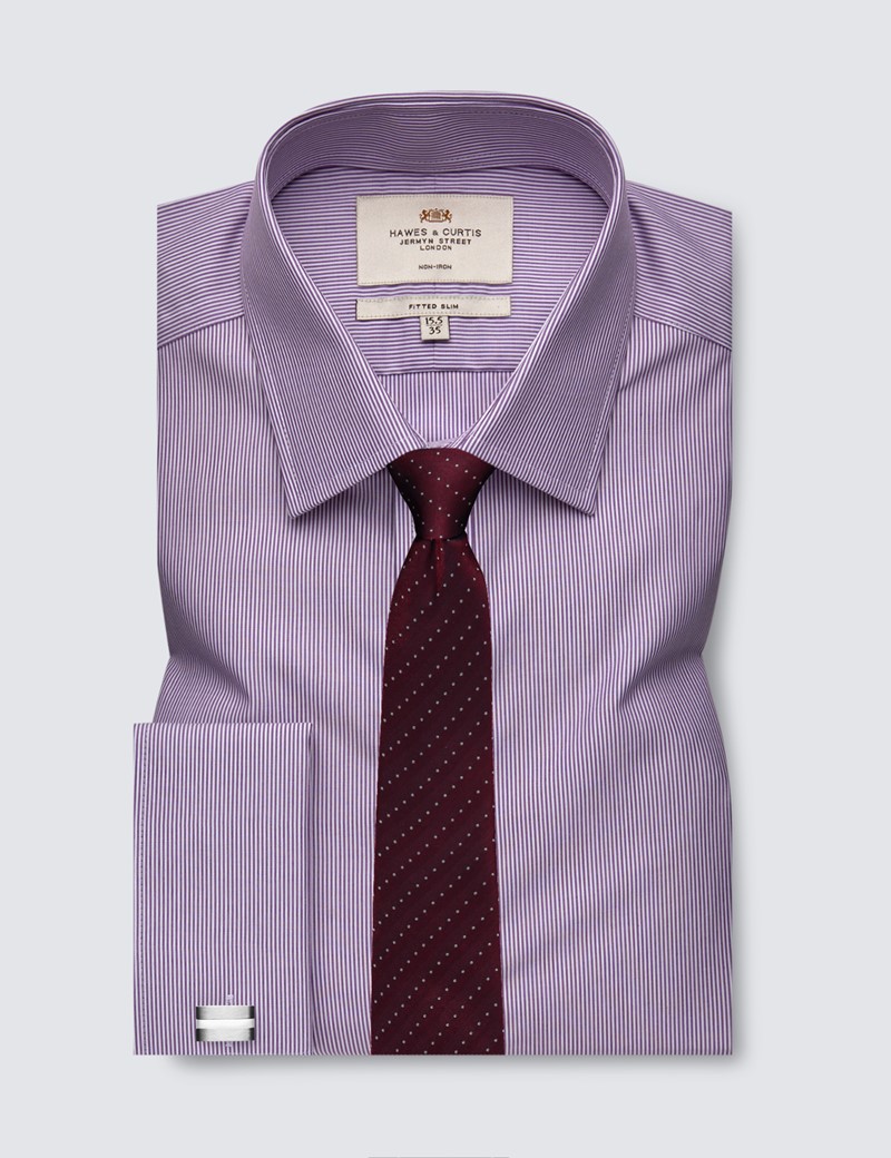 Non Iron Men's Fine Stripe Fitted Slim 