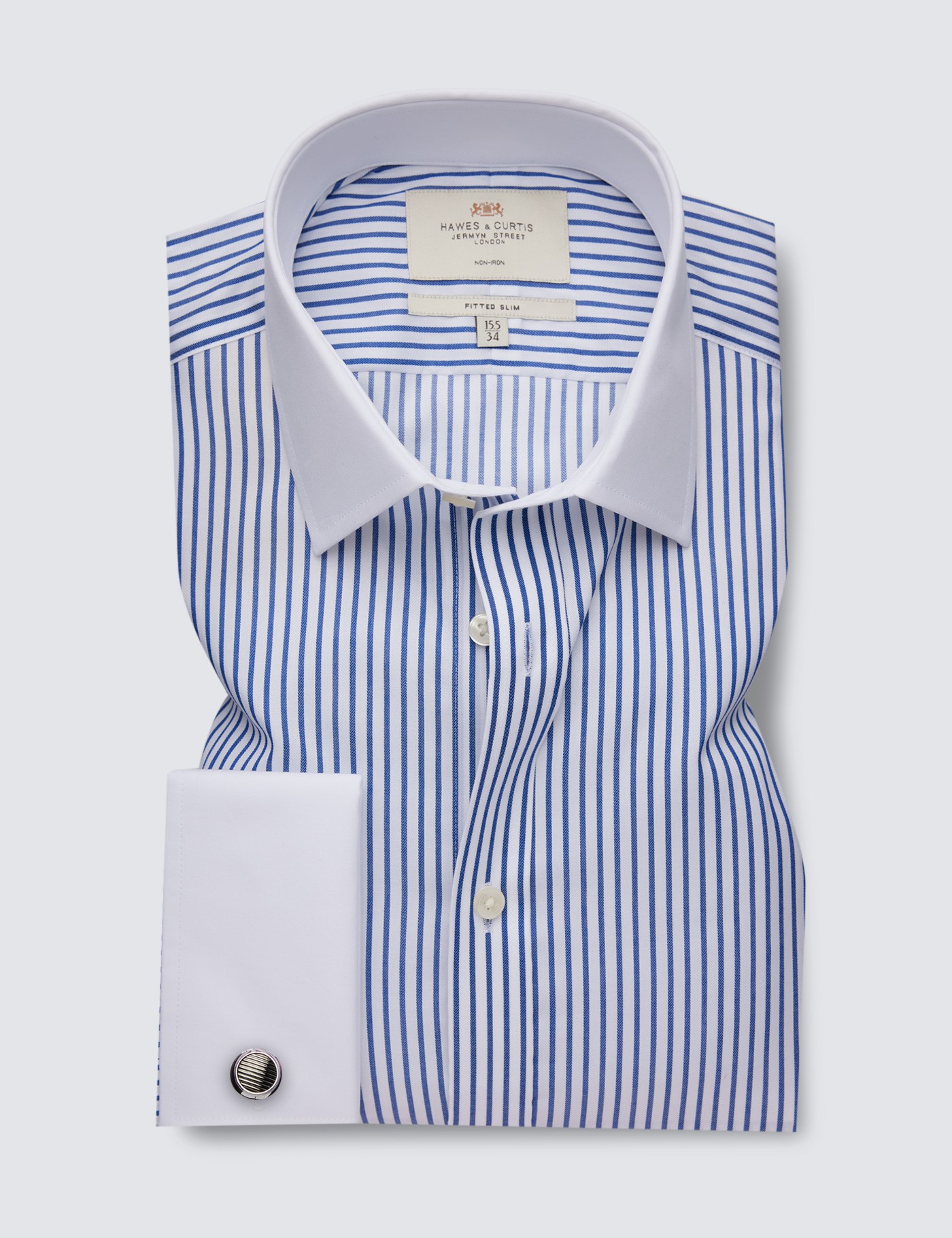 Non Iron Men's Formal Striped Fitted Slim Shirt with Double Cuff & Semi ...