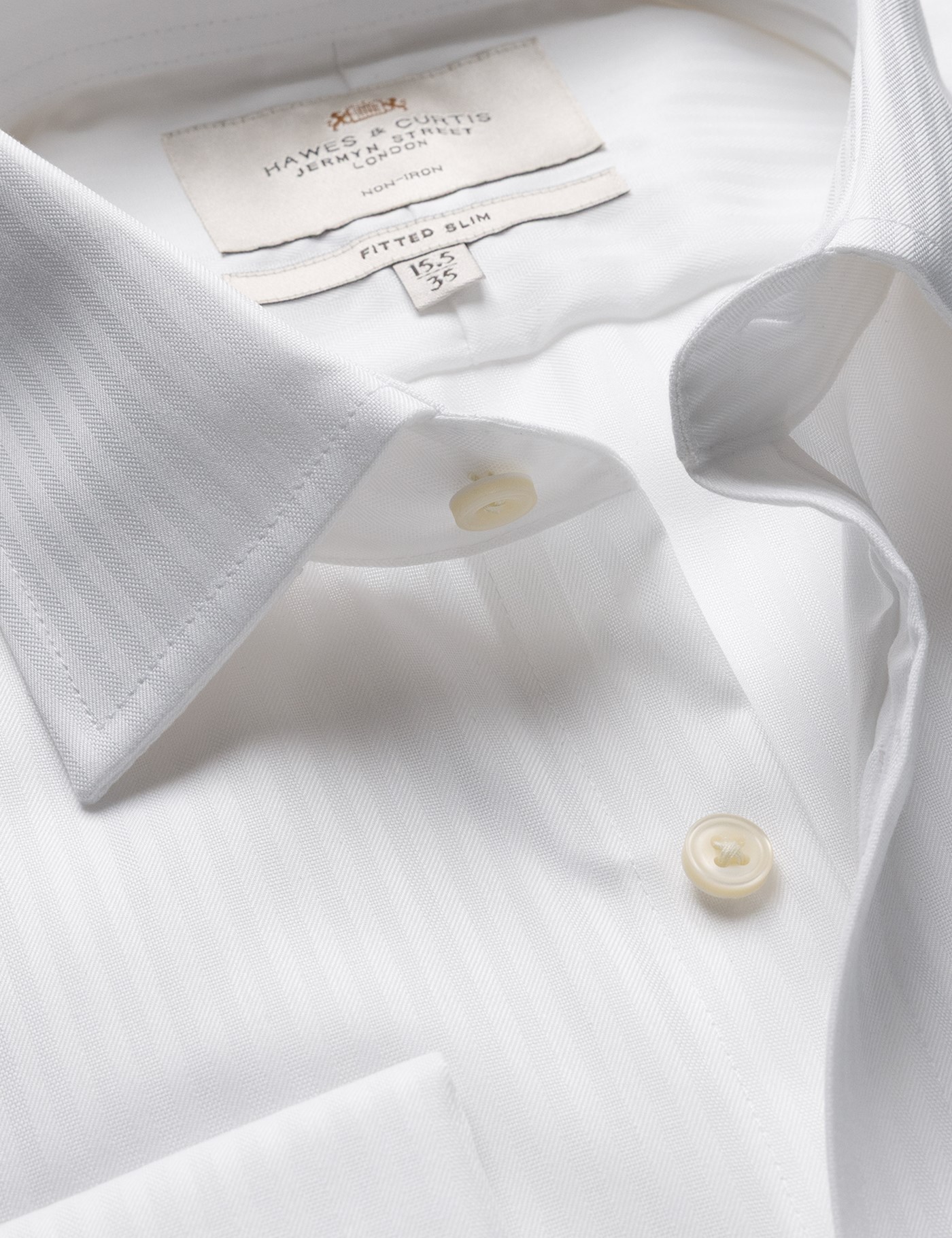 & Fitted Slim Herringbone Stripe Non Iron Shirt 16.5" collar 34" sleeve