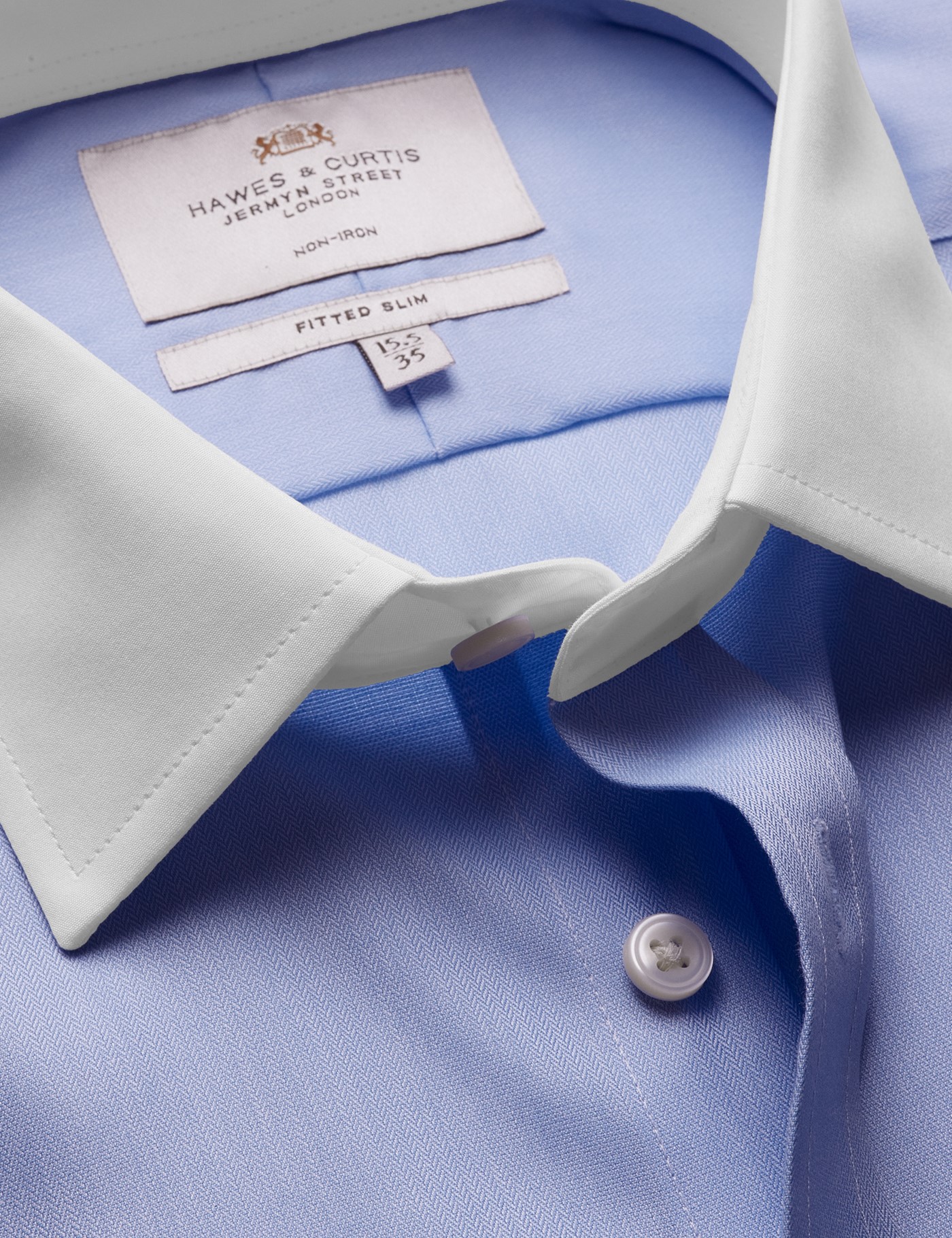 & Fitted Slim Herringbone Stripe Non Iron Shirt Contrast Detail 15.5" collar 34" sleeve