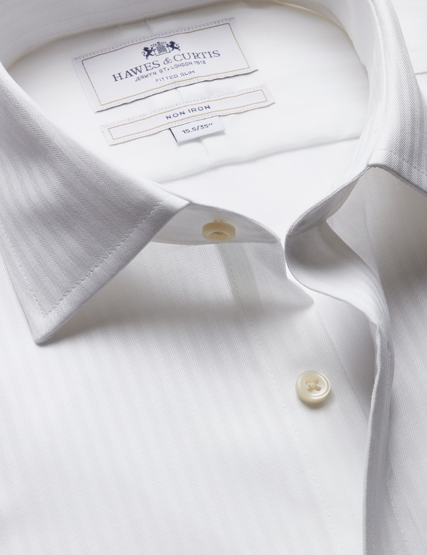 Hawes & Curtis Fitted Slim White Twill Herringbone Stripe Non-Iron Shirt Size: 14.5" collar, 33" sleeve
