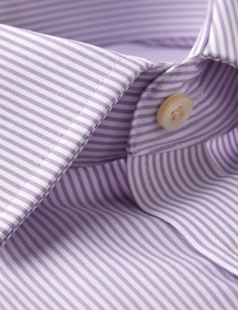 Men's Formal Lilac & White Stripe Fitted Slim Shirt Double Cuff Non