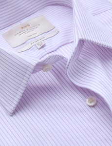 Men's Formal Lilac & White Coloured Stripe Fitted Slim Shirt - Double Cuff - Non Iron