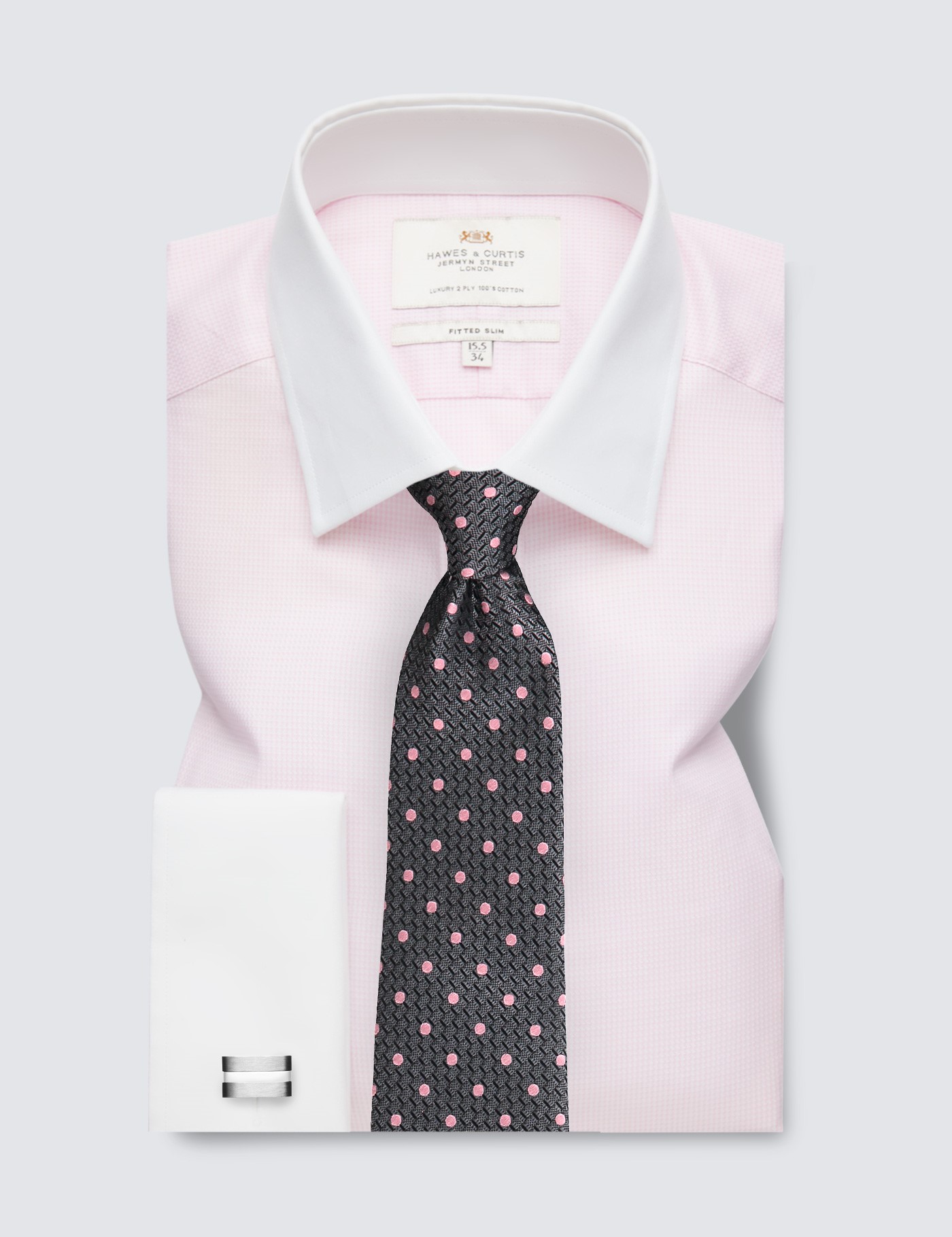 Pink & White Fabric Interest Fitted Slim Shirt With White Collar ...