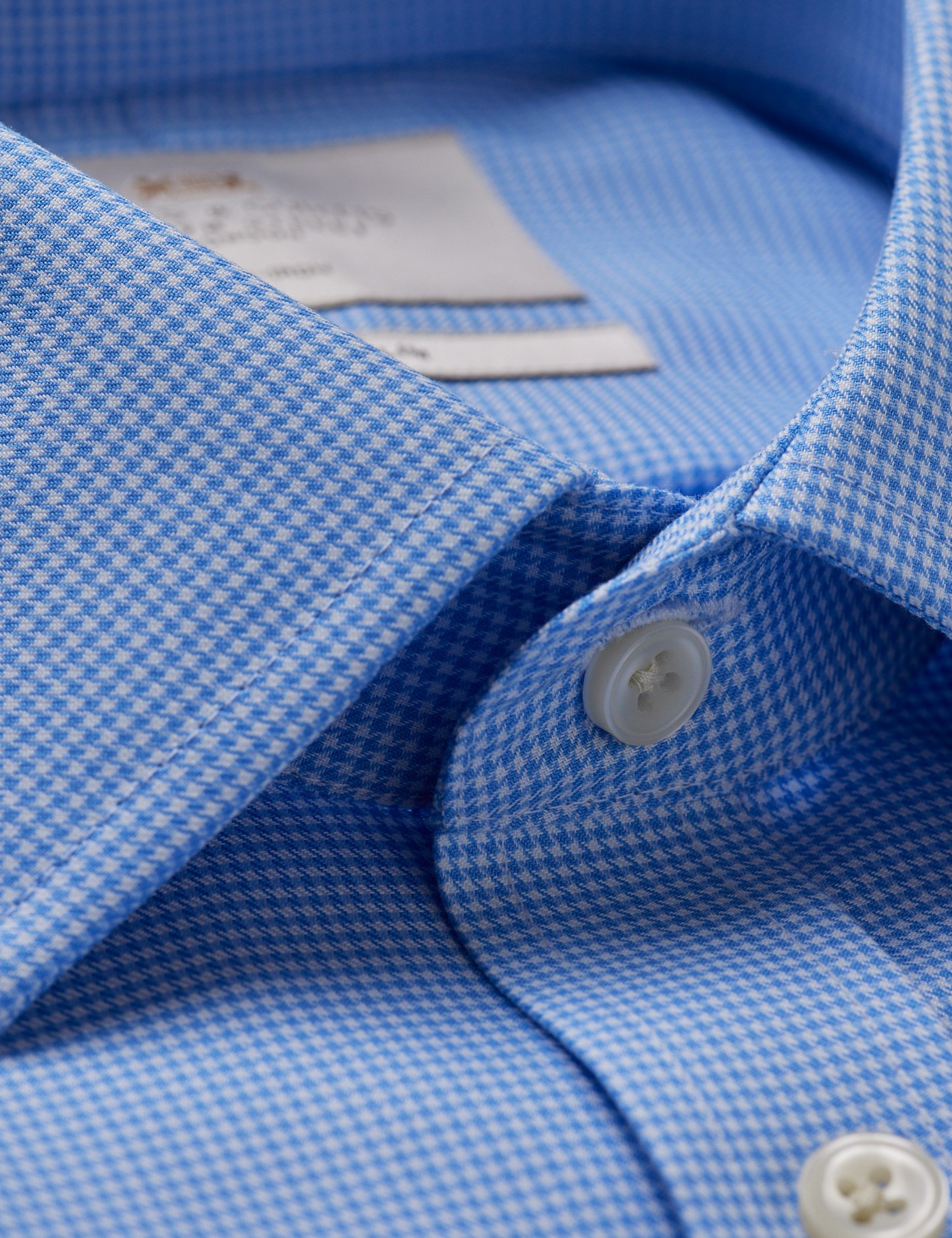 & Fitted Slim Blue & Dogtooth Twill Non Iron Shirt 15.5" collar 36" sleeve