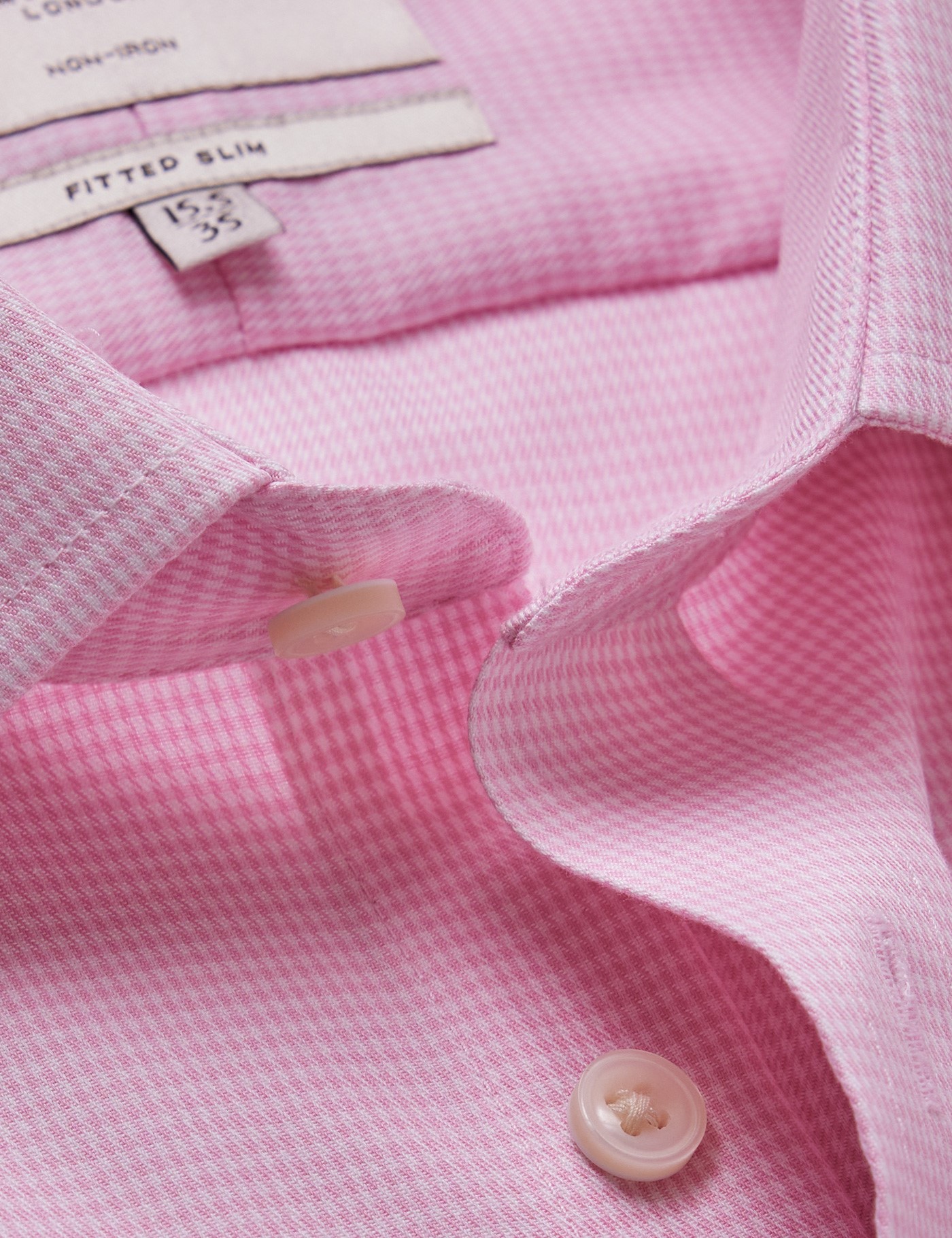 & Fitted Slim Pink & Dogtooth Twill Non Iron Shirt 18" collar 37" sleeve