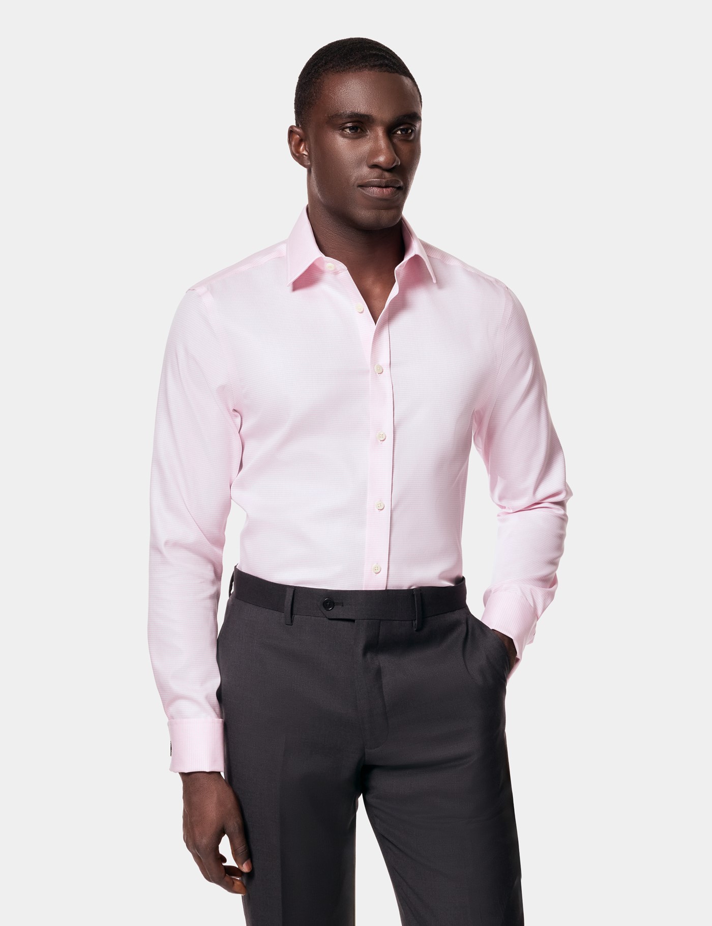 Hawes & Curtis Fitted Slim Pink & White Dogtooth Twill Non-Iron Shirt Size: 15.5" collar, 36" sleeve