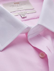 Non Iron Pink Fabric Interest Fitted Slim Shirt - Semi Cutaway Collar - Double Cuffs
