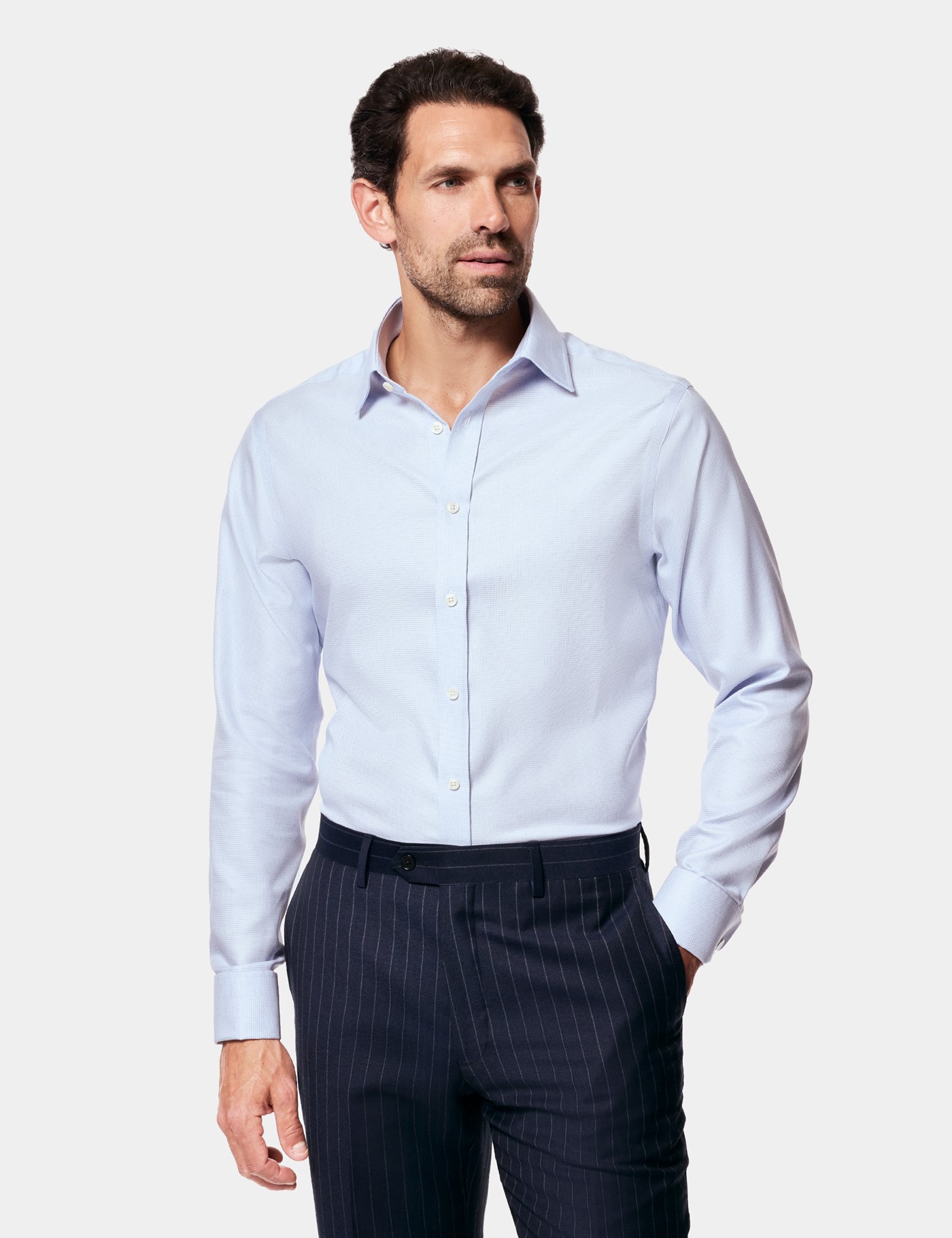 Hawes & Curtis Fitted Slim Blue & White Textured Weave Non-Iron Shirt Size: 15.5" collar, 35" sleeve