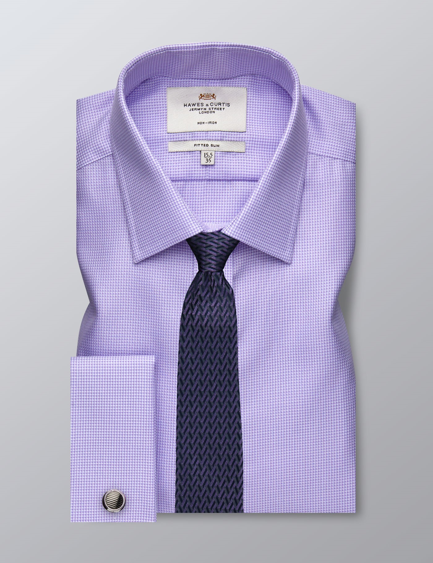 Men's Formal Lilac Dobby Fitted Slim Shirt Double Cuff Non Iron