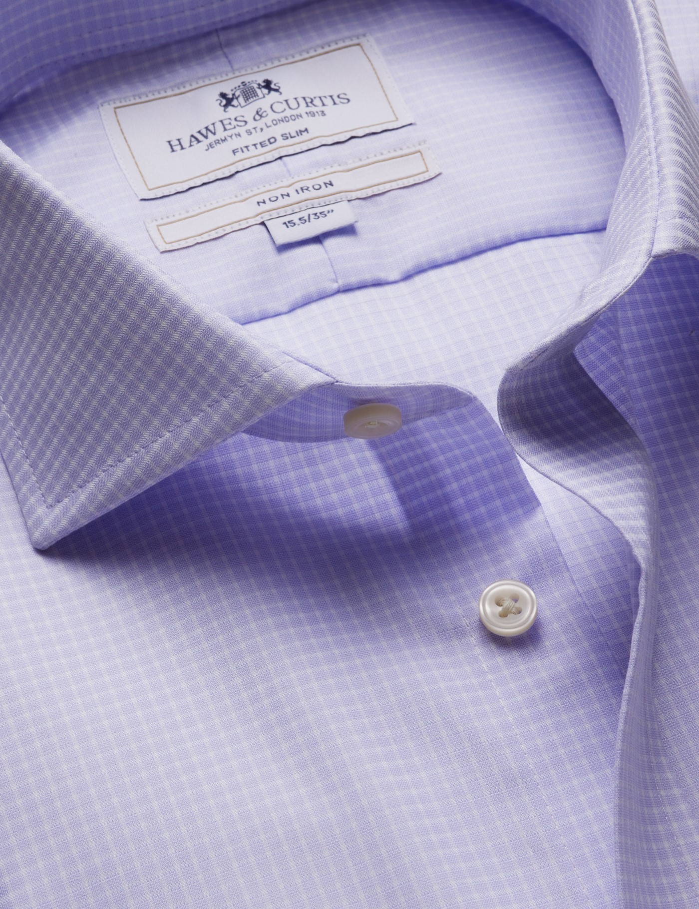 Hawes & Curtis Fitted Slim Lilac & White Mini Check Non-Iron Shirt Size: 15" collar, 35" sleeve