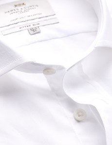 Men's Business Formal White Poplin Fitted Slim Shirt - Windsor Collar - Double Cuff - Easy Iron