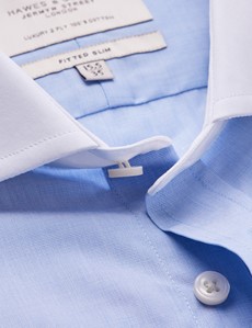 Bügelleichtes Businesshemd – Fitted Slim Fit – Manschetten – Winchesterkragen blau End on End