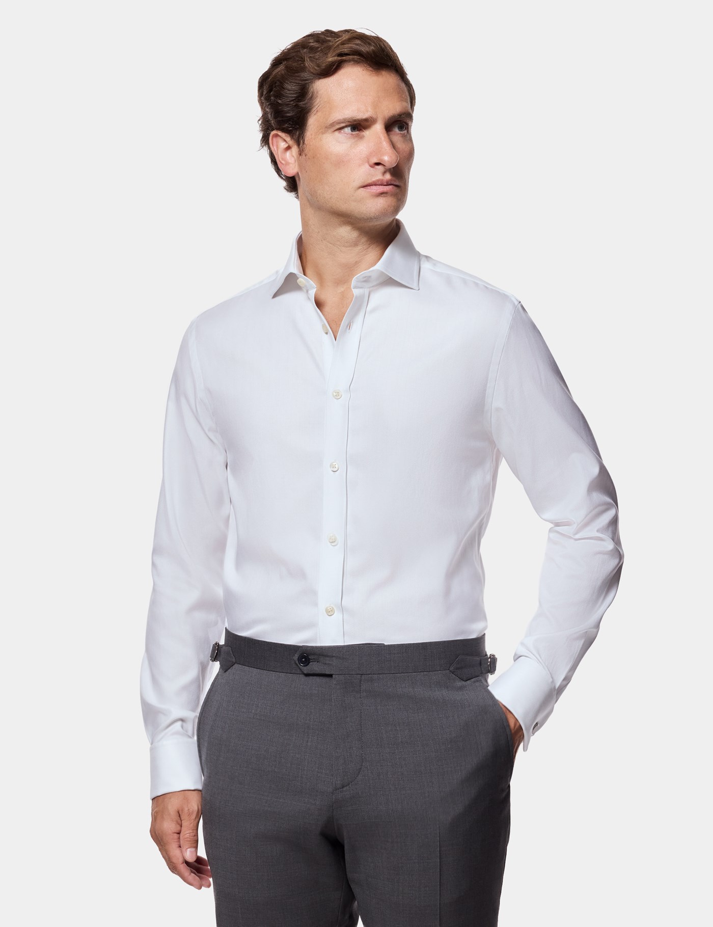 Hawes & Curtis Fitted Slim White Herringbone Shirt Size: 14.5" collar, 33" sleeve