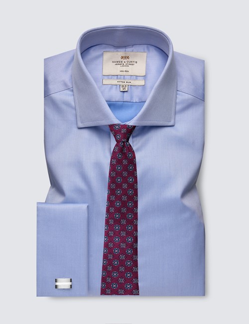 Bügelfreies Businesshemd – Fitted Slim Fit – Manschetten – Twill blau