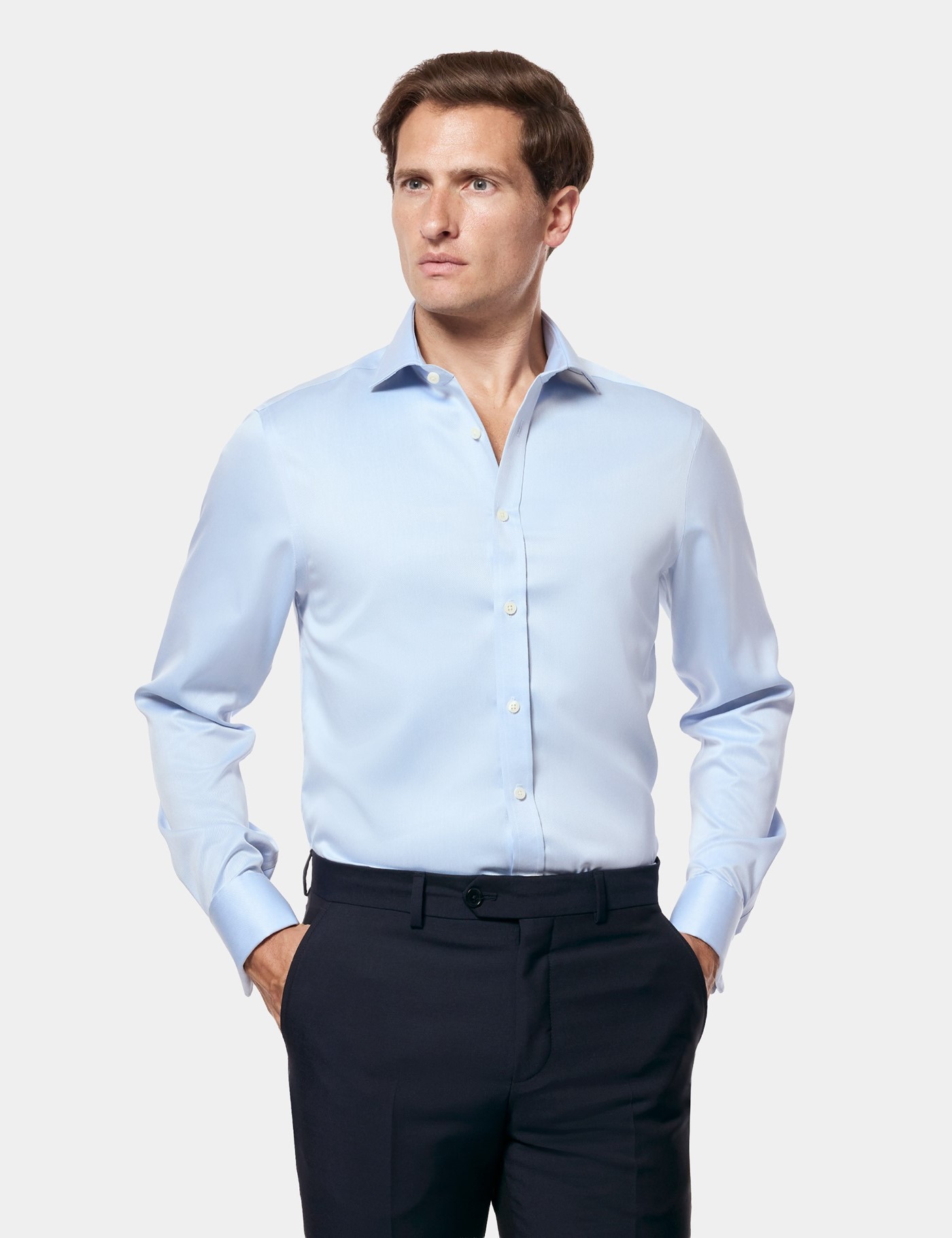 Hawes & Curtis Fitted Slim Blue Twill Non-Iron Shirt Size: 15.5" collar, 35" sleeve