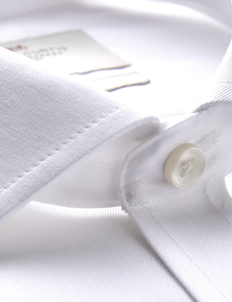 Men's Business White Twill Fitted Slim Shirt - Windsor Collar - Double Cuff - Non Iron