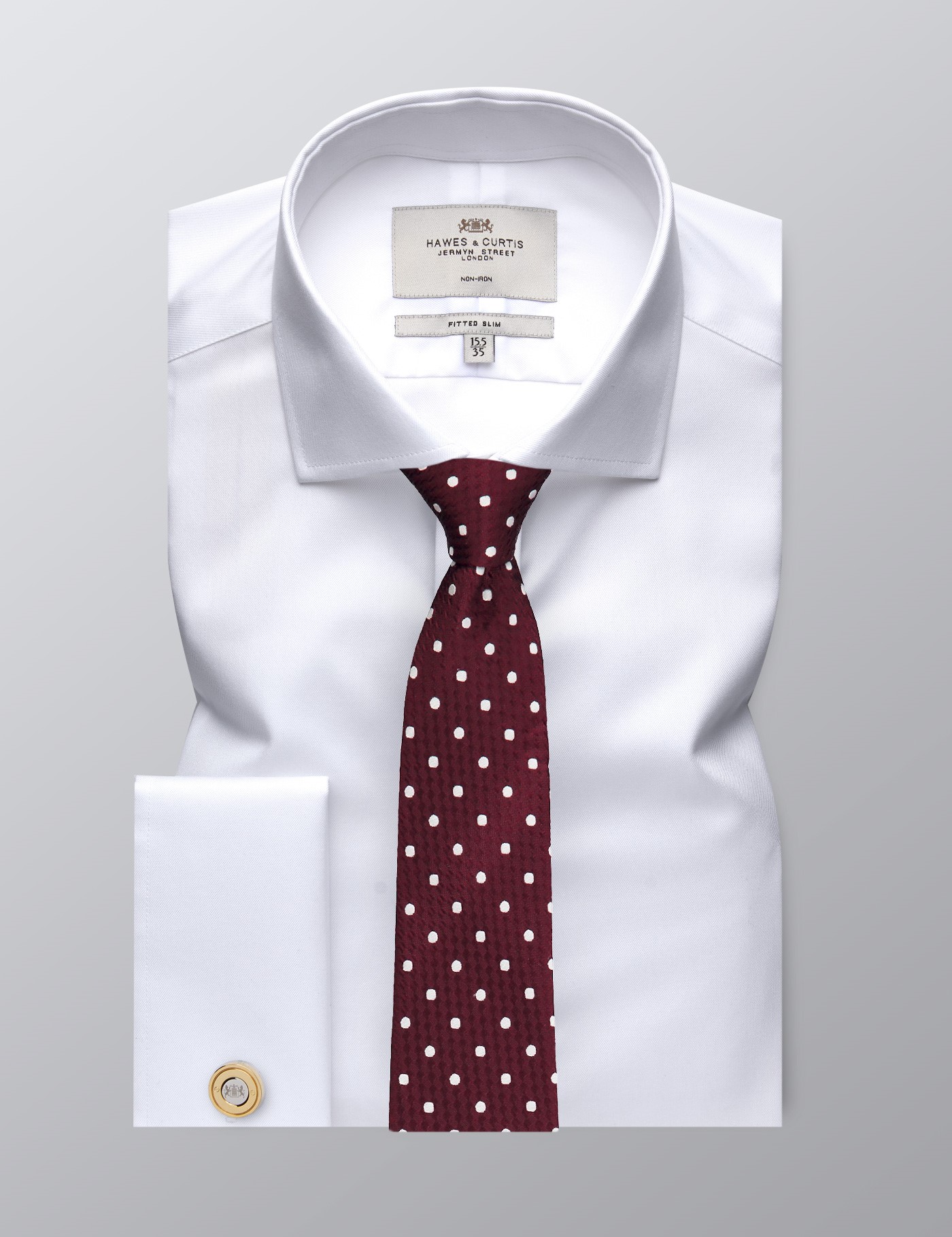 Non Iron Plain Twill Men's Fitted Slim Shirt with Windsor Collar and