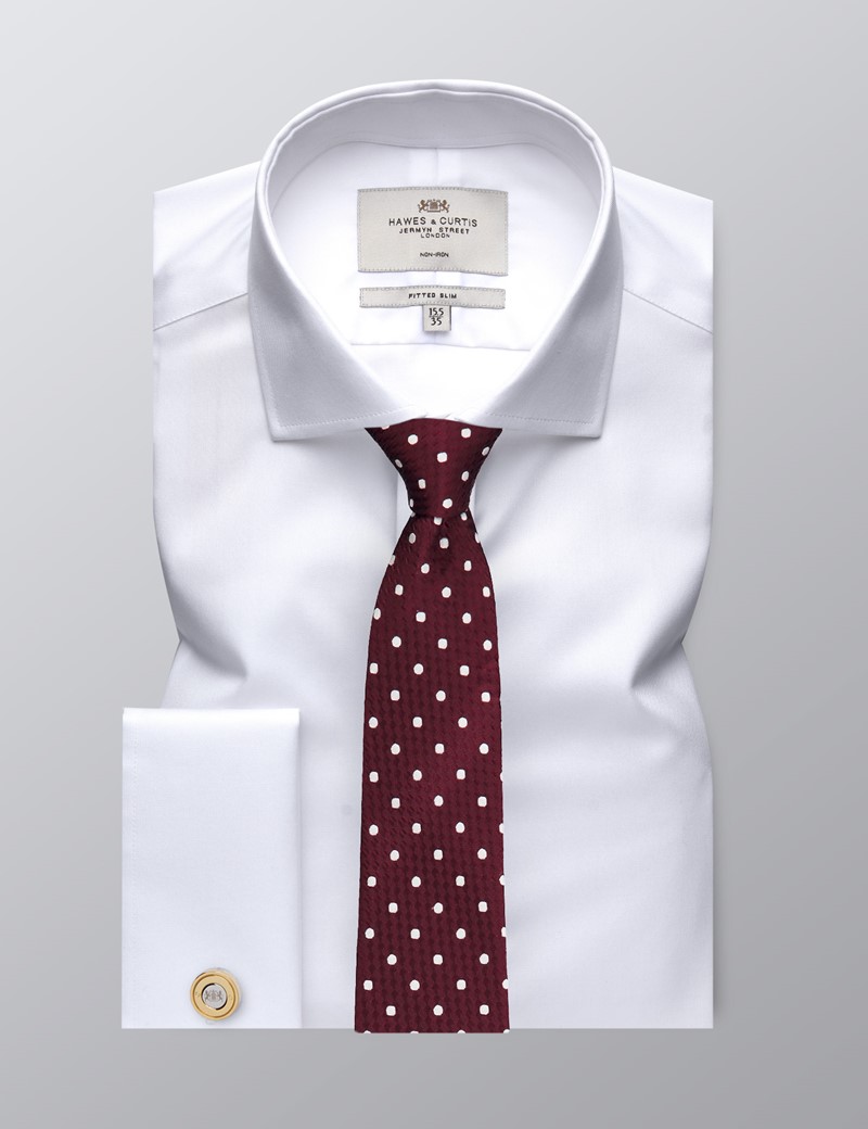 Men's Business White Twill Fitted Slim Shirt - Windsor Collar - Double Cuff - Non Iron