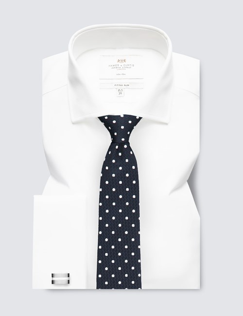 Non-Iron White Twill Fitted Slim Shirt - Windsor Collar - Double Cuffs