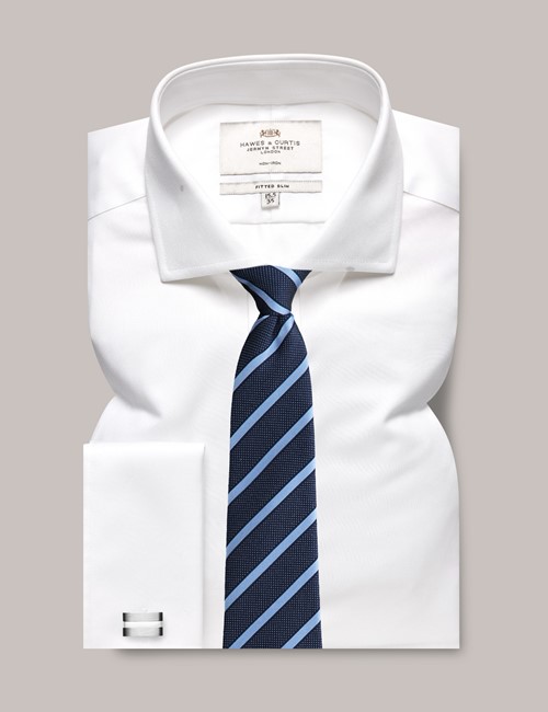 Non-Iron White Twill Fitted Slim Shirt - Windsor Collar - Double Cuffs