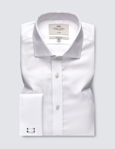 Men's Formal White Fabric Interest Fitted Slim Shirt - Windsor Collar - Double Cuff - Non Iron