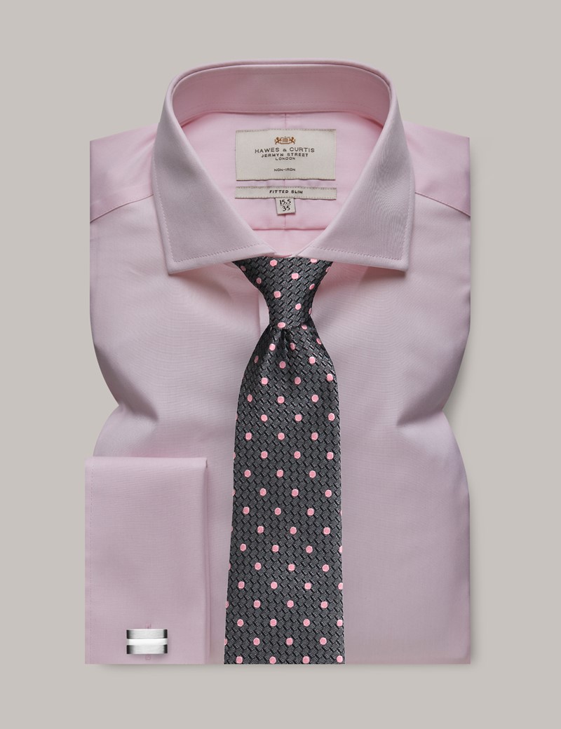 Men's Non-Iron Pink Twill Fitted Slim Shirt - Windsor Collar - Double ...