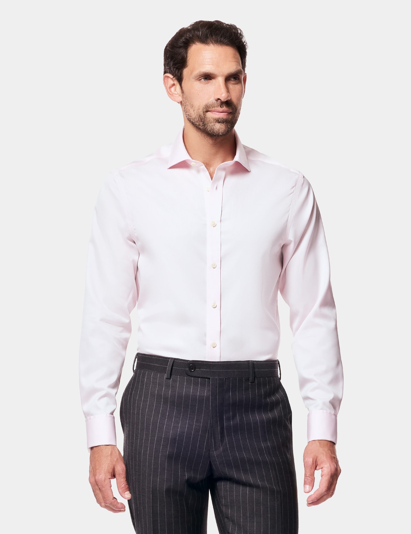 Hawes & Curtis Fitted Slim Pink Twill Non-Iron Shirt Size: 17.5" collar, 37" sleeve
