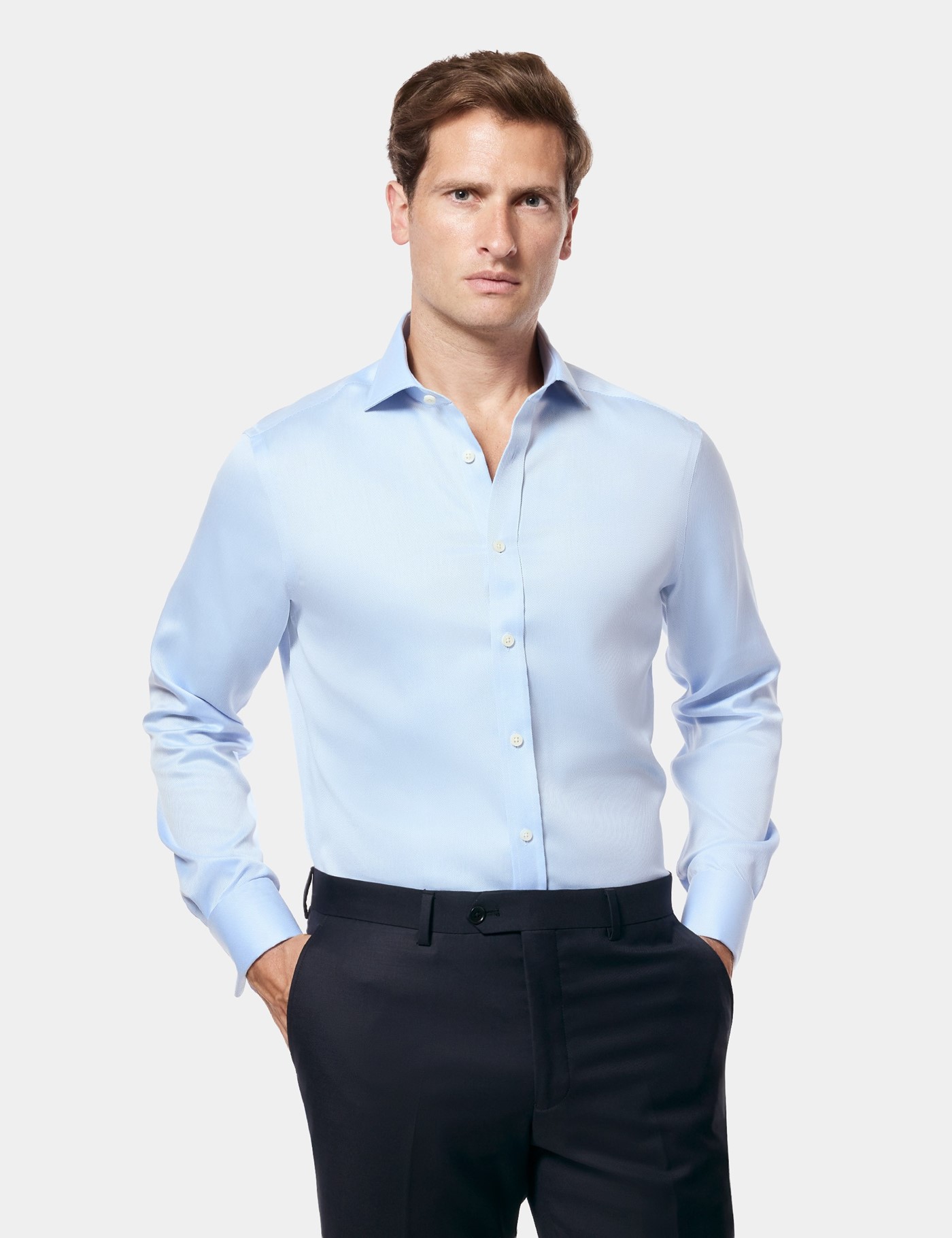 Hawes & Curtis Fitted Slim Blue Pique Non-Iron Shirt Size: 15" collar, 35" sleeve