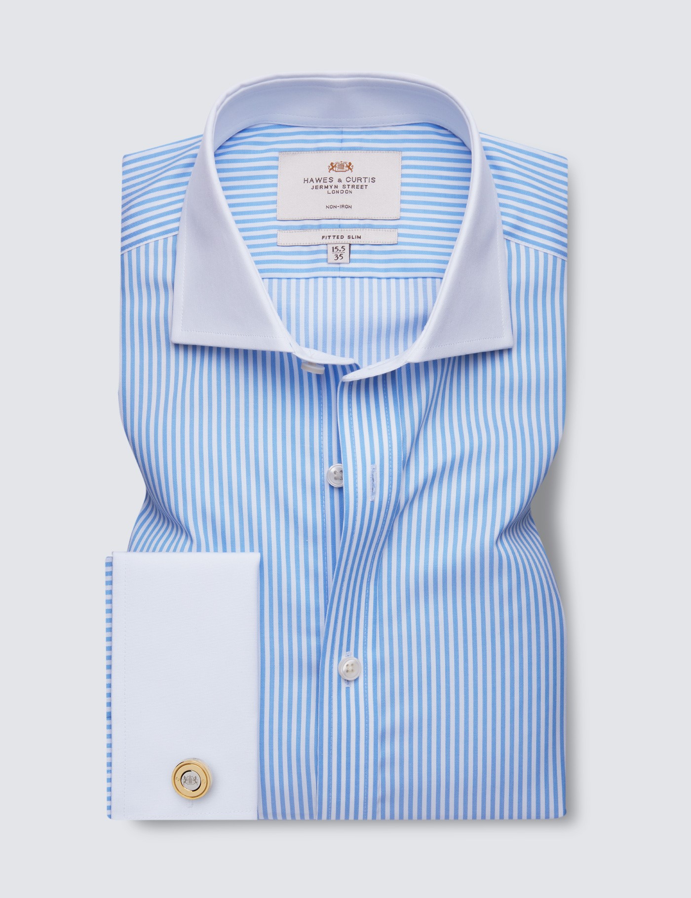 Non Iron Bengal Stripe Men's Fitted Slim Shirt with Windsor Collar ...