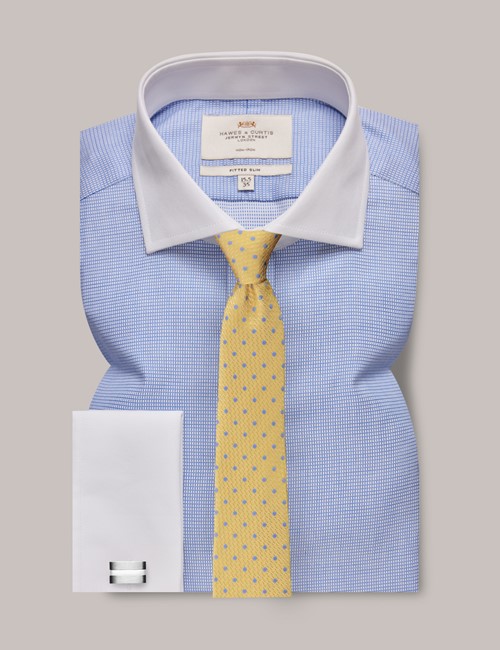Bügelfreies Businesshemd – Fitted Slim Fit – Manschetten – Blau Weiß Winchesterkragen
