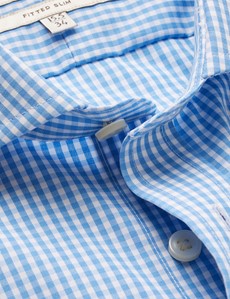 Men's Non-Iron Blue & White Gingham Check Fitted Slim Shirt With ...